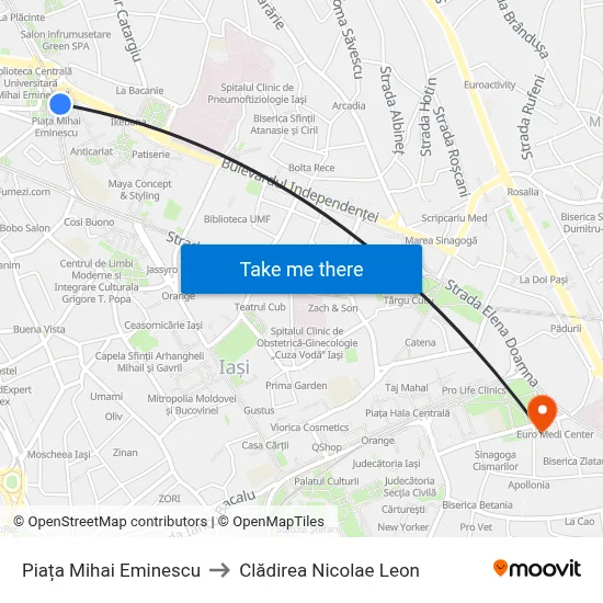 Piața Mihai Eminescu to Clădirea Nicolae Leon map