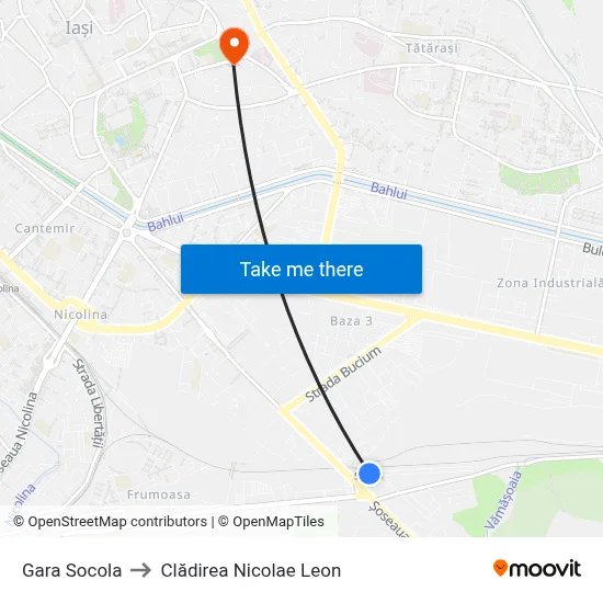 Gara Socola to Clădirea Nicolae Leon map