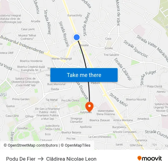 Podu De Fier to Clădirea Nicolae Leon map