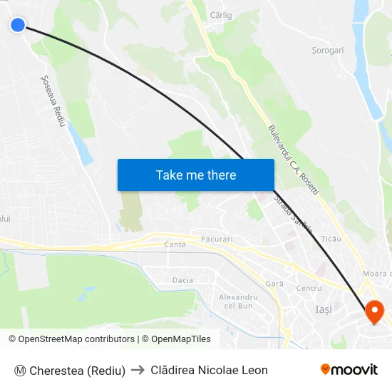 Ⓜ Cherestea (Rediu) to Clădirea Nicolae Leon map