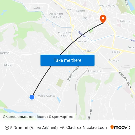 Ⓜ 5 Drumuri (Valea Adâncă) to Clădirea Nicolae Leon map