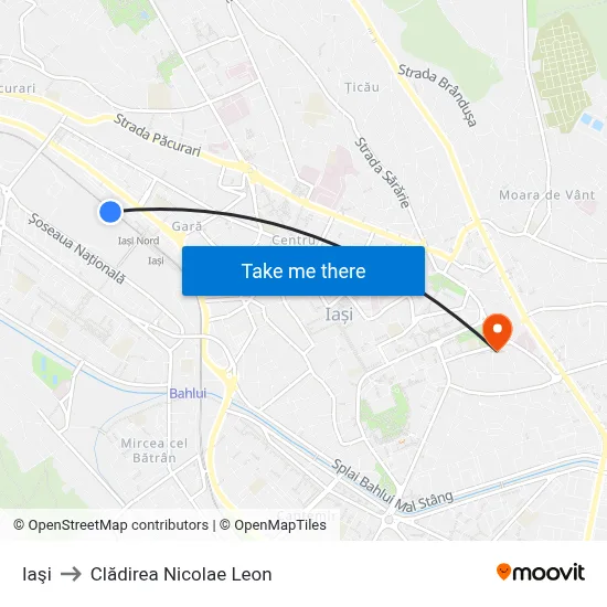 Iaşi to Clădirea Nicolae Leon map