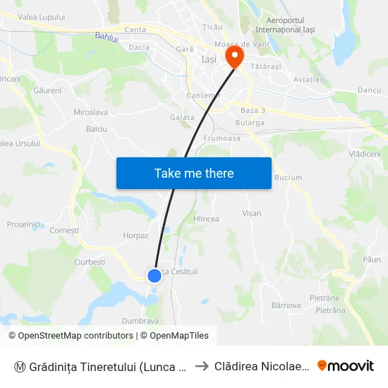 Ⓜ Grădinița Tineretului (Lunca Cetățuii) to Clădirea Nicolae Leon map