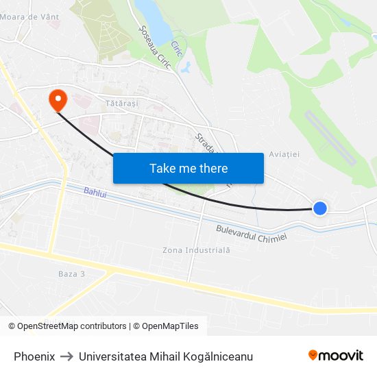 Phoenix to Universitatea Mihail Kogălniceanu map