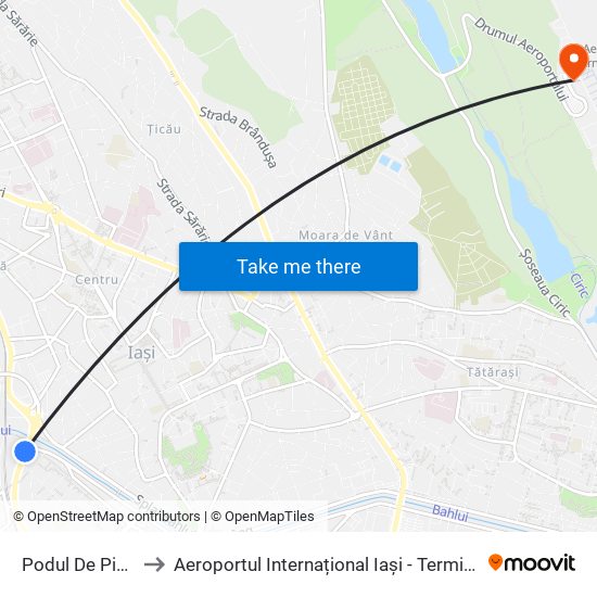 Podul De Piatră to Aeroportul Internațional Iași - Terminalul 2 map