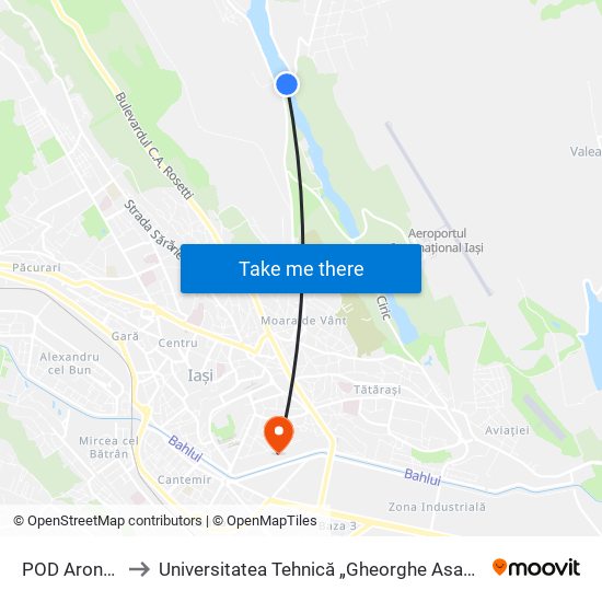 POD Aroneanu to Universitatea Tehnică „Gheorghe Asachi” Din Iași map