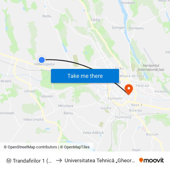 Ⓜ Trandafirilor 1 (Valea Lupului) to Universitatea Tehnică „Gheorghe Asachi” Din Iași map