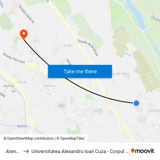 Ateneu to Universitatea Alexandru Ioan Cuza - Corpul H map