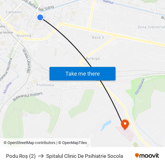 Podu Roș (2) to Spitalul Clinic De Psihiatrie Socola map