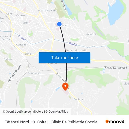 Tătărași Nord to Spitalul Clinic De Psihiatrie Socola map