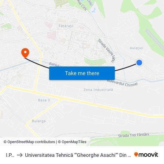 I.P.A. to Universitatea Tehnică ""Gheorghe Asachi"" Din Iași (Rectorat) map