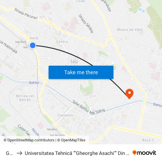 Gară to Universitatea Tehnică ""Gheorghe Asachi"" Din Iași (Rectorat) map