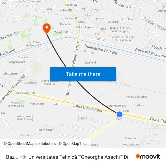 Baza 3 to Universitatea Tehnică ""Gheorghe Asachi"" Din Iași (Rectorat) map