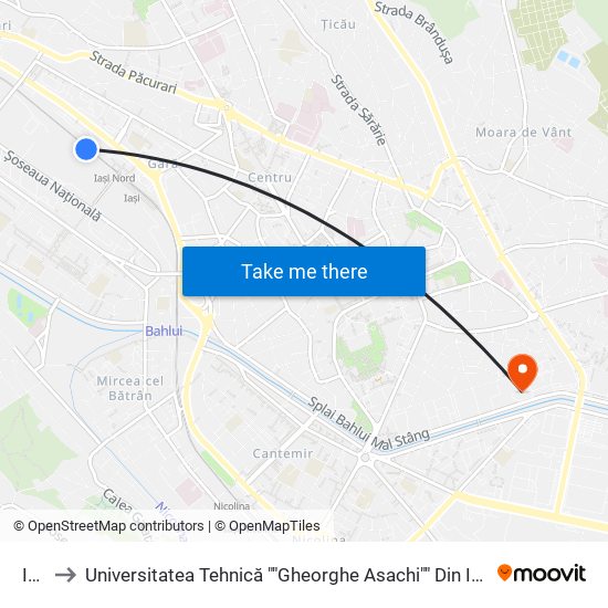 Iaşi to Universitatea Tehnică ""Gheorghe Asachi"" Din Iași (Rectorat) map