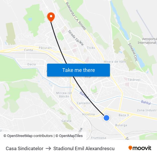 Casa Sindicatelor to Stadionul Emil Alexandrescu map