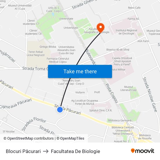 Blocuri Păcurari to Facultatea De Biologie map