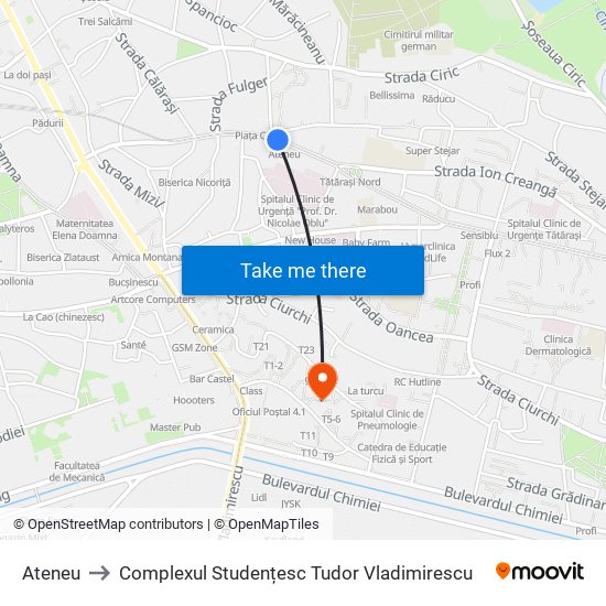 Ateneu to Complexul Studențesc Tudor Vladimirescu map