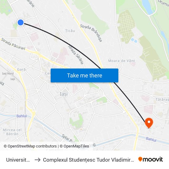 Universitate to Complexul Studențesc Tudor Vladimirescu map