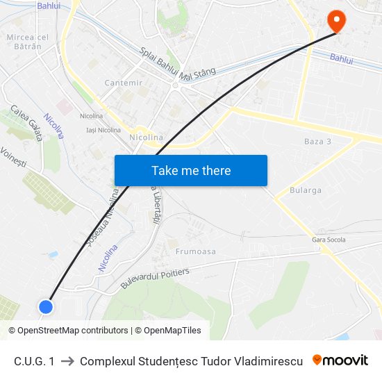 C.U.G. 1 to Complexul Studențesc Tudor Vladimirescu map