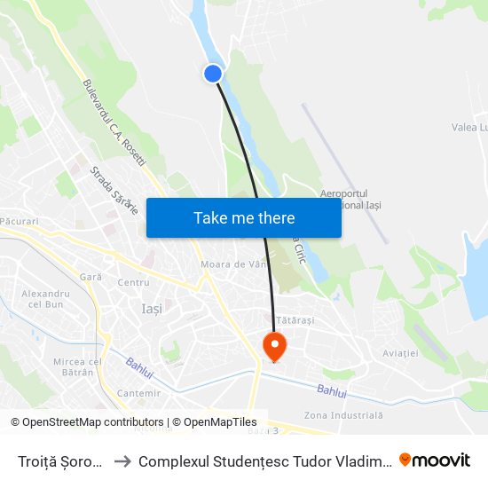 Troiță Șorogari to Complexul Studențesc Tudor Vladimirescu map