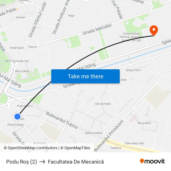 Podu Roș (2) to Facultatea De Mecanică map