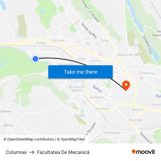 Columnei to Facultatea De Mecanică map