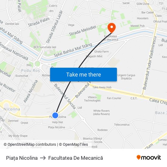 Piața Nicolina to Facultatea De Mecanică map