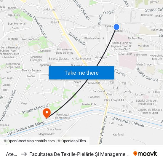 Ateneu to Facultatea De Textile-Pielărie Și Management Industrial map