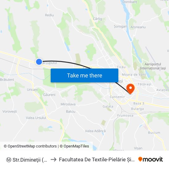 Ⓜ Str.Dimineţii (Valea Lupului) to Facultatea De Textile-Pielărie Și Management Industrial map