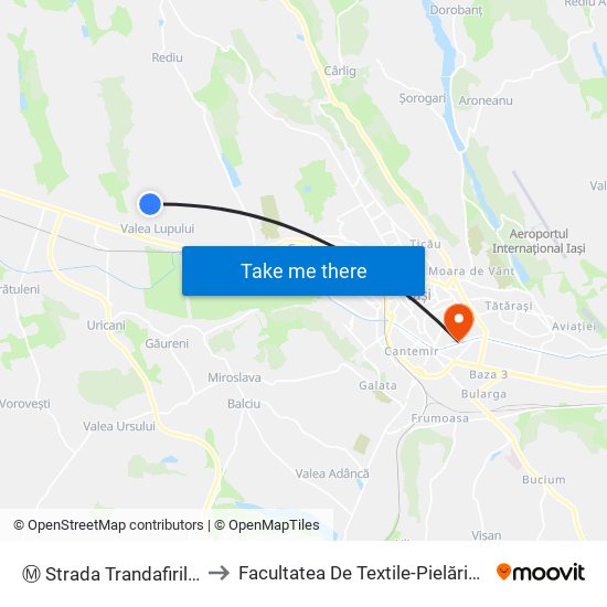 Ⓜ Strada Trandafirilor 2 (Valea Lupului) to Facultatea De Textile-Pielărie Și Management Industrial map