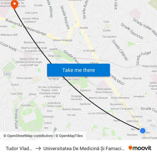 Tudor Vladimirescu to Universitatea De Medicină Și Famacie “Grigore T. Popa Iași map