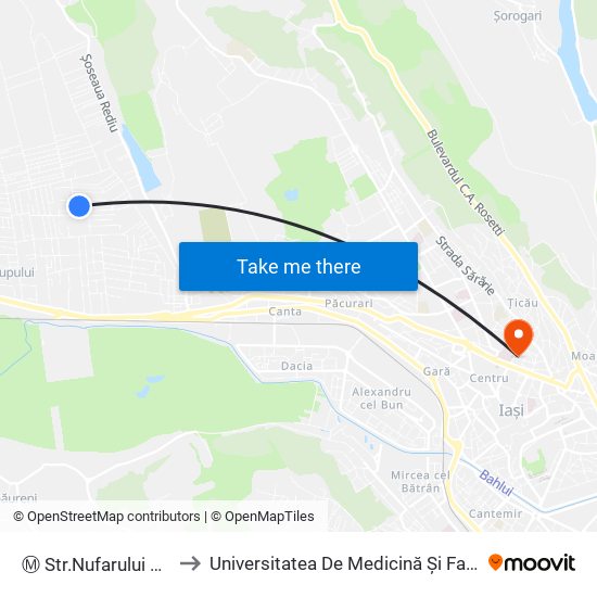 Ⓜ Str.Nufarului 1 (Valea Lupului) to Universitatea De Medicină Și Famacie “Grigore T. Popa Iași map