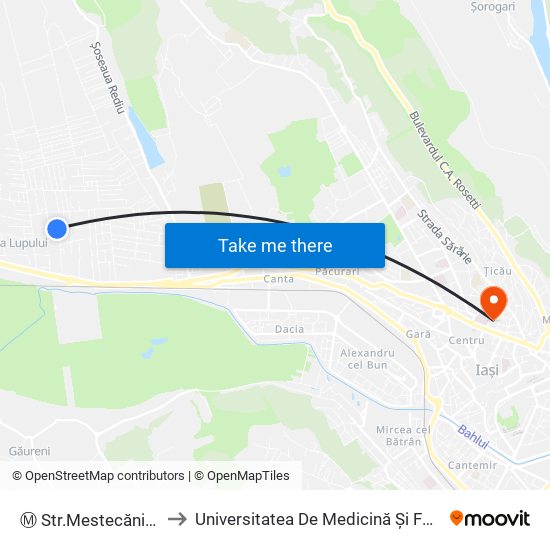 Ⓜ Str.Mestecăniş (Valea Lupului) to Universitatea De Medicină Și Famacie “Grigore T. Popa Iași map