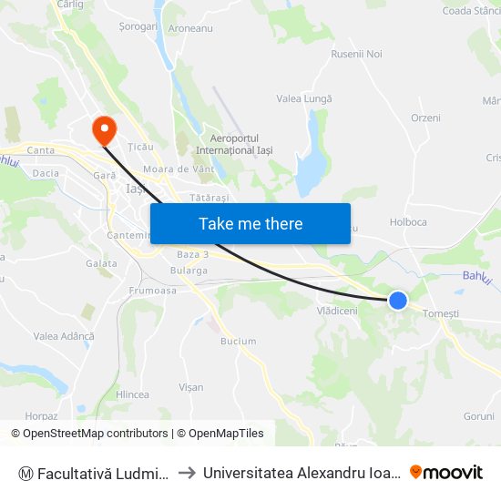 Ⓜ Facultativă Ludmin (Tomeşti) to Universitatea Alexandru Ioan Cuza Din Iași map