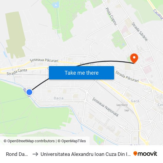 Rond Dacia to Universitatea Alexandru Ioan Cuza Din Iași map