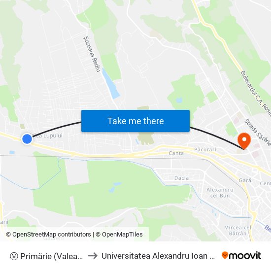 Ⓜ Primărie (Valea Lupului) to Universitatea Alexandru Ioan Cuza Din Iași map