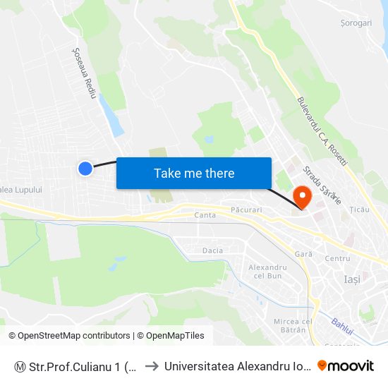 Ⓜ Str.Prof.Culianu 1 (Valea Lupului) to Universitatea Alexandru Ioan Cuza Din Iași map