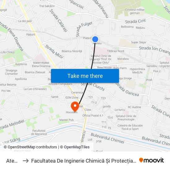 Ateneu to Facultatea De Inginerie Chimică Și Protecția Mediului map