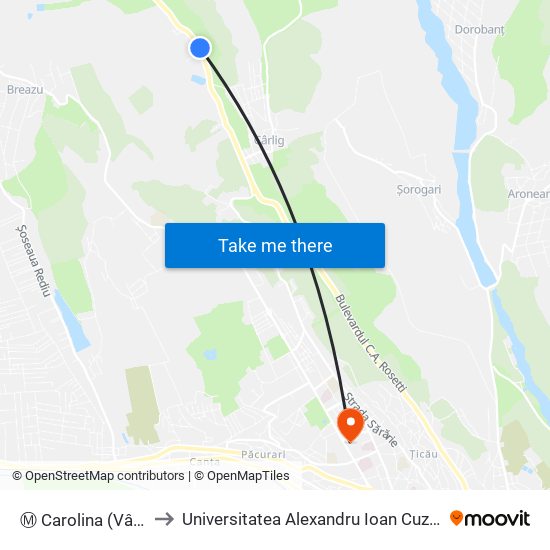 Ⓜ Carolina (Vânători) to Universitatea Alexandru Ioan Cuza - Corpul G map