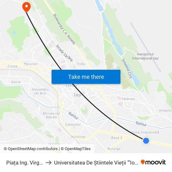 Piața Ing. Virgil Săhleanu to Universitatea De Știintele Vieții ""Ion Ionescu De La Brad"" map