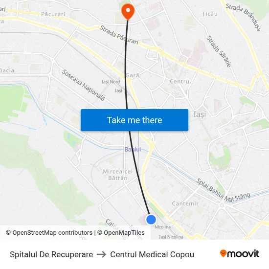 Spitalul De Recuperare to Centrul Medical Copou map