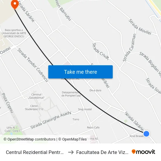 Centrul Rezidential Pentru Mame Si Copii to Facultatea De Arte Vizuale Si Design map