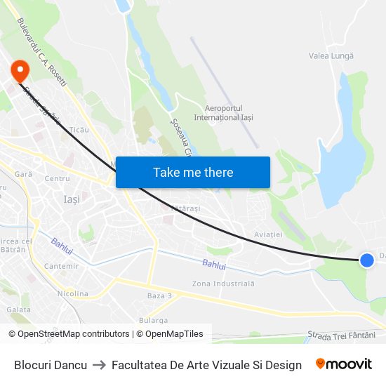 Blocuri Dancu to Facultatea De Arte Vizuale Si Design map