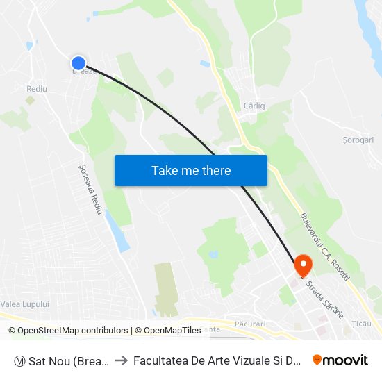 Ⓜ Sat Nou (Breazu) to Facultatea De Arte Vizuale Si Design map