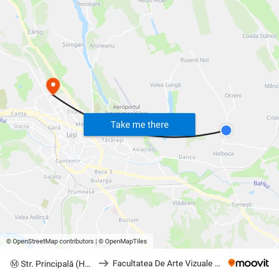 Ⓜ Str. Principală (Holboca) to Facultatea De Arte Vizuale Si Design map