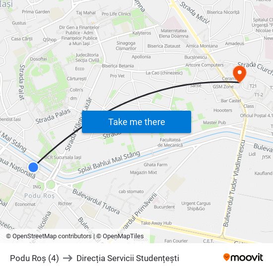 Podu Roș (4) to Direcția Servicii Studențești map