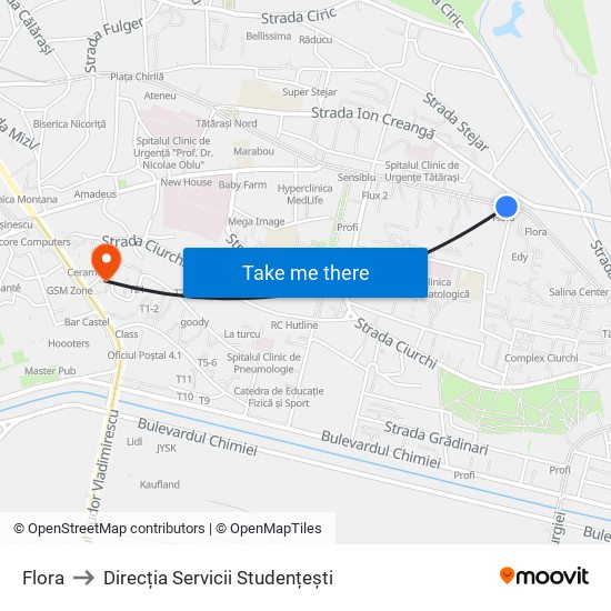 Flora to Direcția Servicii Studențești map