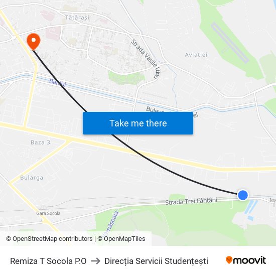 Remiza T Socola P.O to Direcția Servicii Studențești map