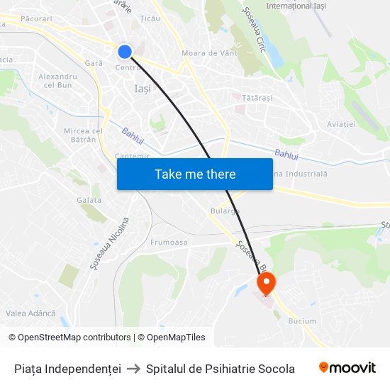 Piața Independenței to Spitalul de Psihiatrie Socola map