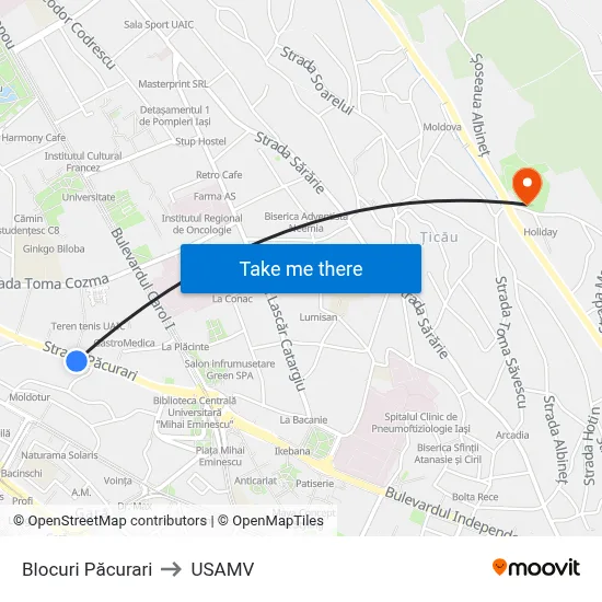 Blocuri Păcurari to USAMV map